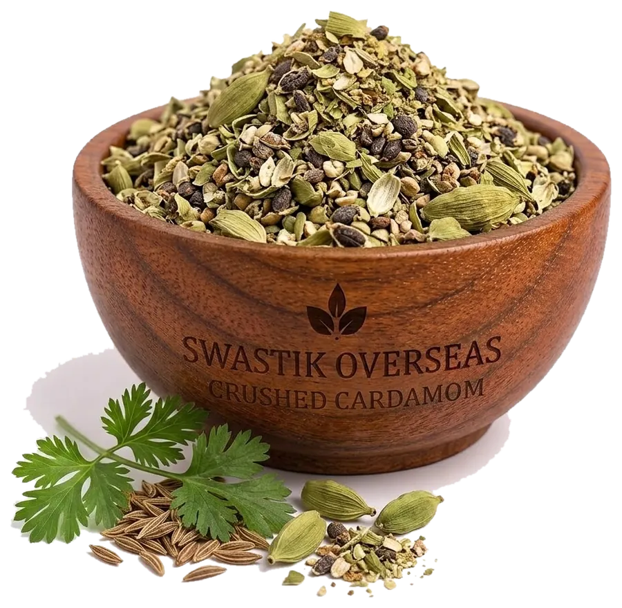 Crushed Cardamom (Kuti Elaichi) — hammer-milled by Swastik Overseas