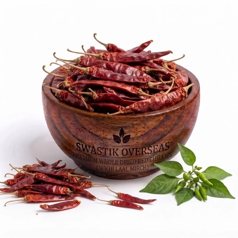 Sun-dried whole red chillies with deep crimson colour